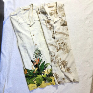 Pair Lot Of 2 Paradise Collection 100% Silk Mens Hawaiian Shirts Size Large